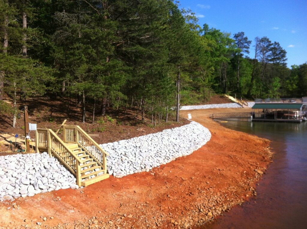 Custom Shoreline Steps and Granite Rip Rap from Martin Docks