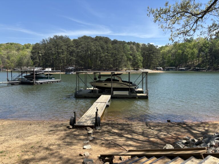 Boat dock with flat galvanized roof